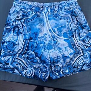 Blue Graphic Print Shorts